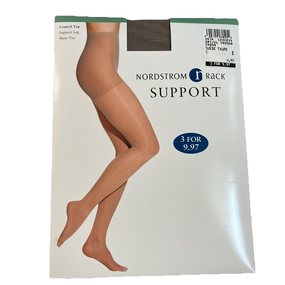 NWT Nordstrom Rack Hosiery Support Leg Sheer Toe Control Top Suede Taupe Sz C